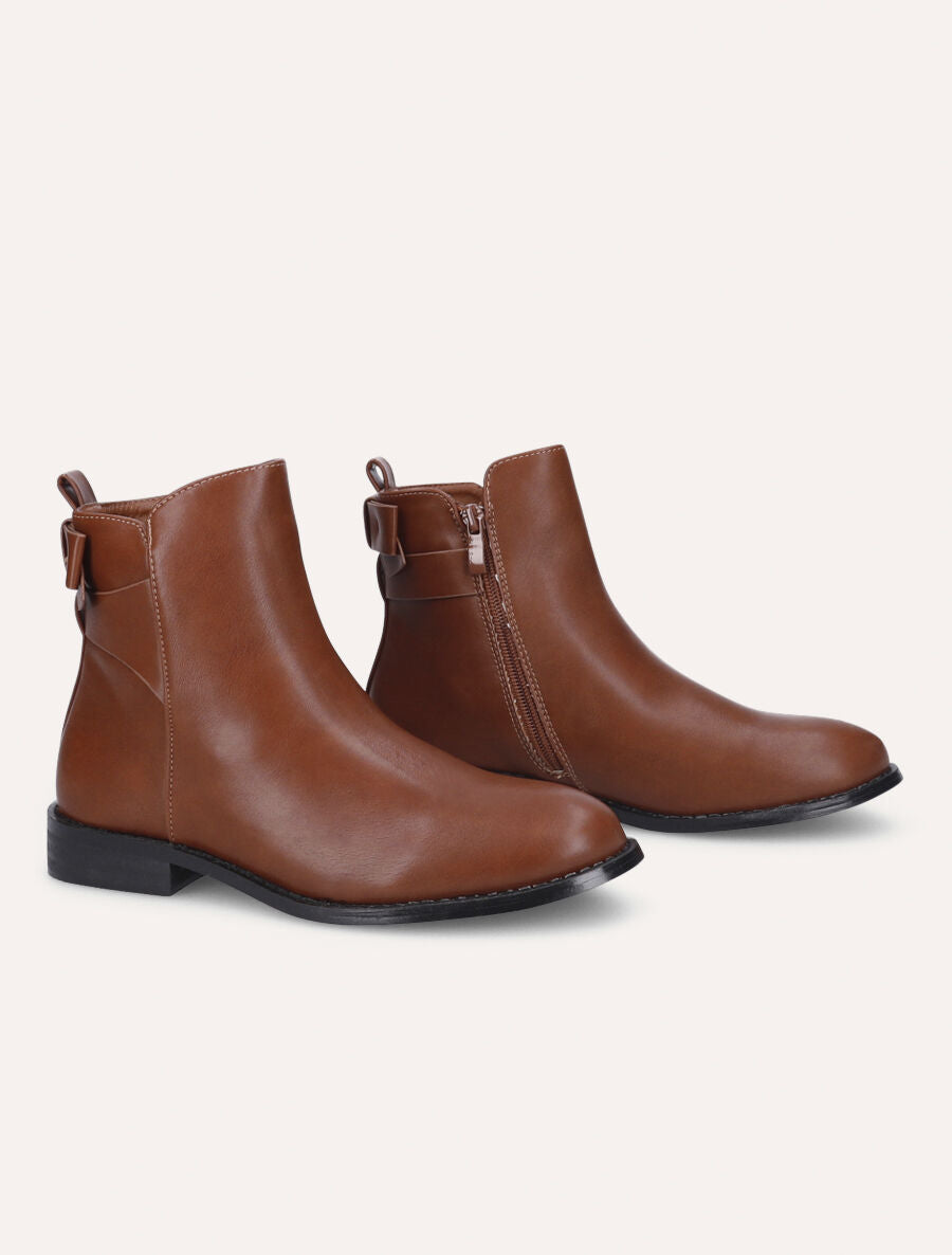 Bottines en simili à noeud - Camel - 4
