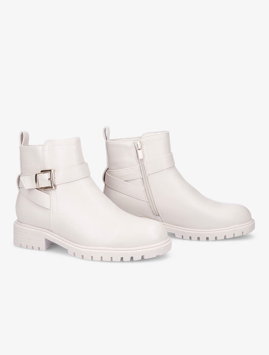 Bottines à boucle et semelle crantée - Blanc - 4