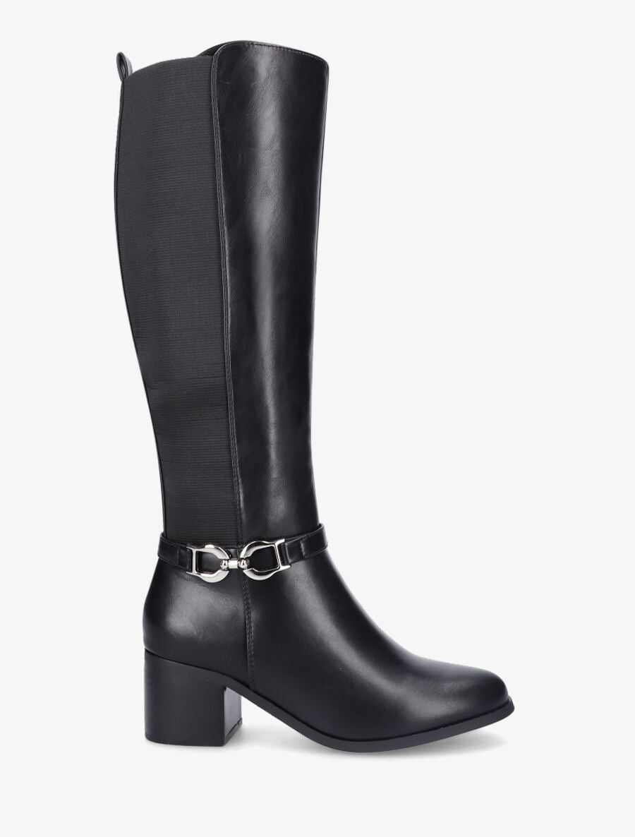 Bottes élastiquées en simili à talon - Noir - 5