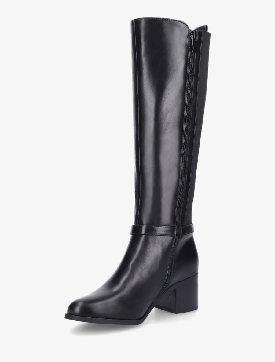 Bottes élastiquées en simili à talon - Noir - 3