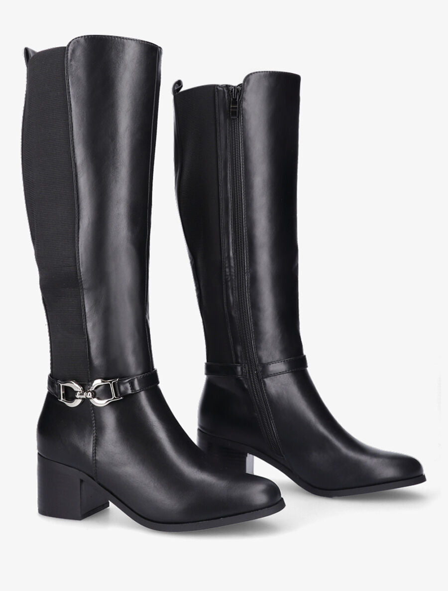 Bottes élastiquées en simili à talon - Noir - 4