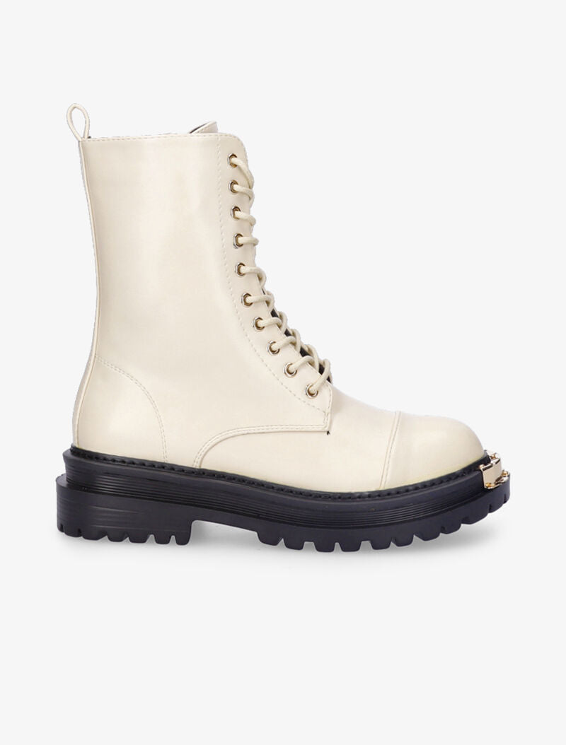 Boots montantes à bouts ronds à empiècements - Beige clair - 2