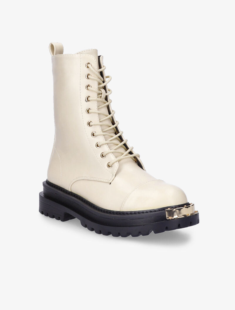 Boots montantes à bouts ronds à empiècements - Beige clair - 3
