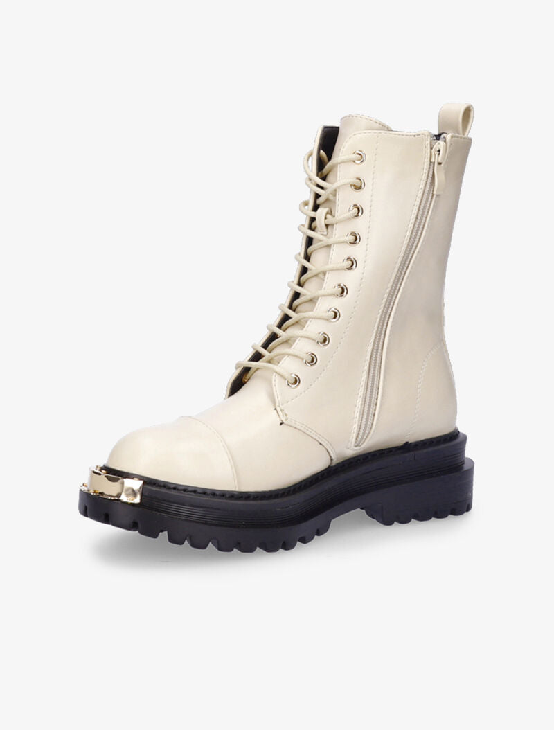 Boots montantes à bouts ronds à empiècements - Beige clair - 4