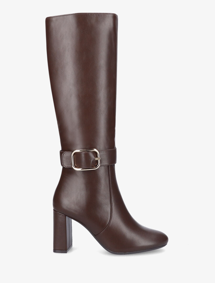 Bottes en simili à talon et boucle - Marron - 5