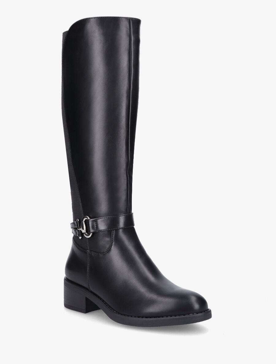Bottes élastiquées en simili à talon - Noir - 2