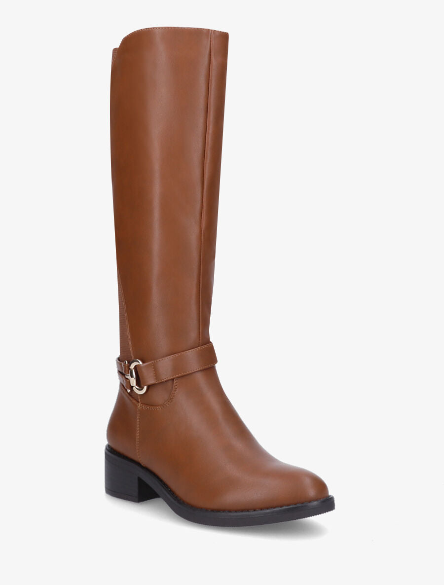 Bottes élastiquées en simili à talon - Camel - 2