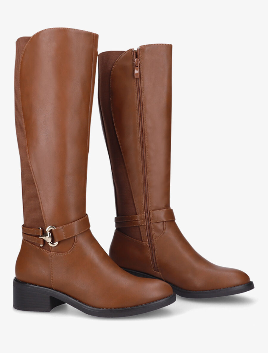 Bottes élastiquées en simili à talon - Camel - 4