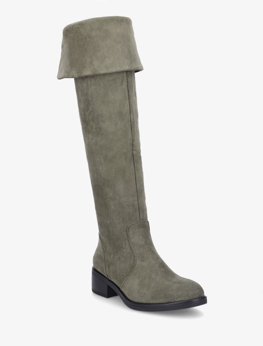 Bottes en suédine à talon - Kaki - 3