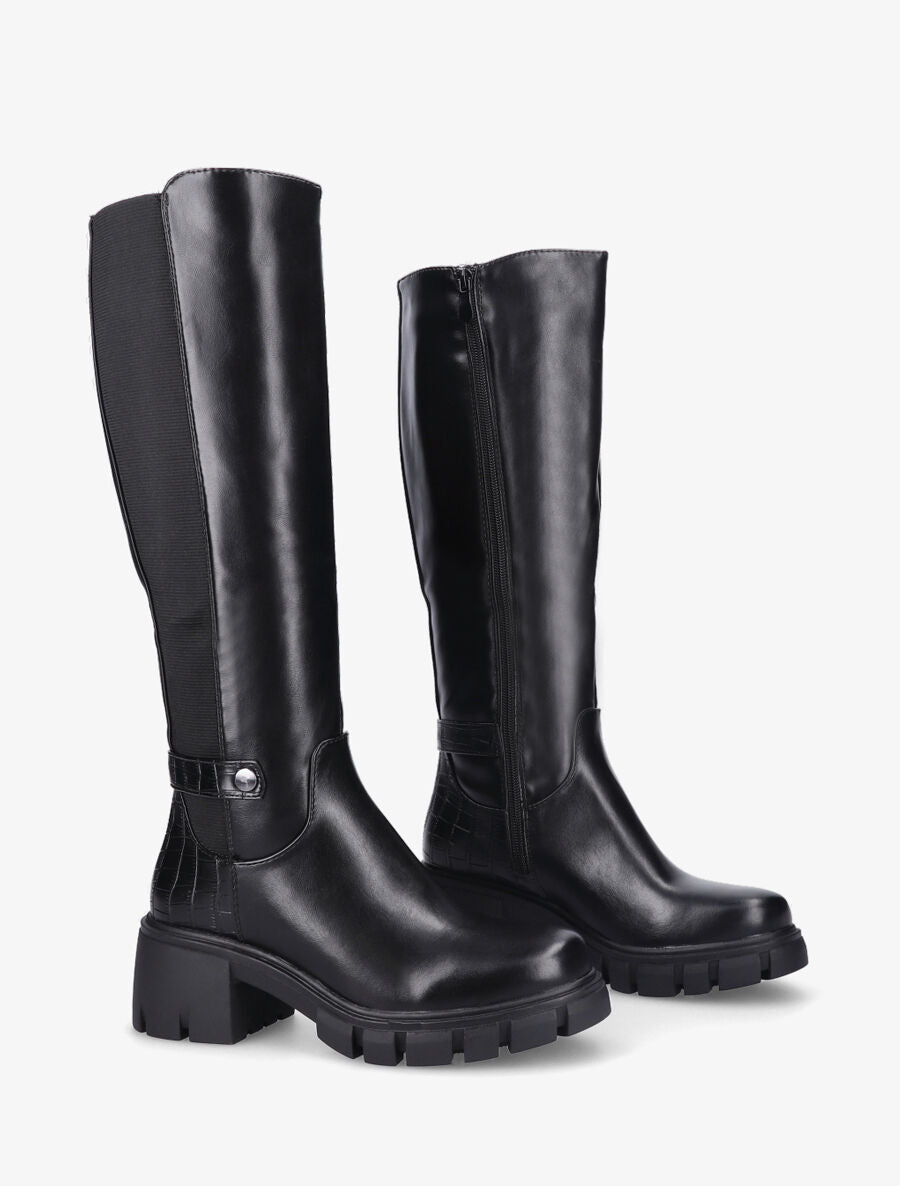 Bottes stretch à contrefort croco - Noir - 4