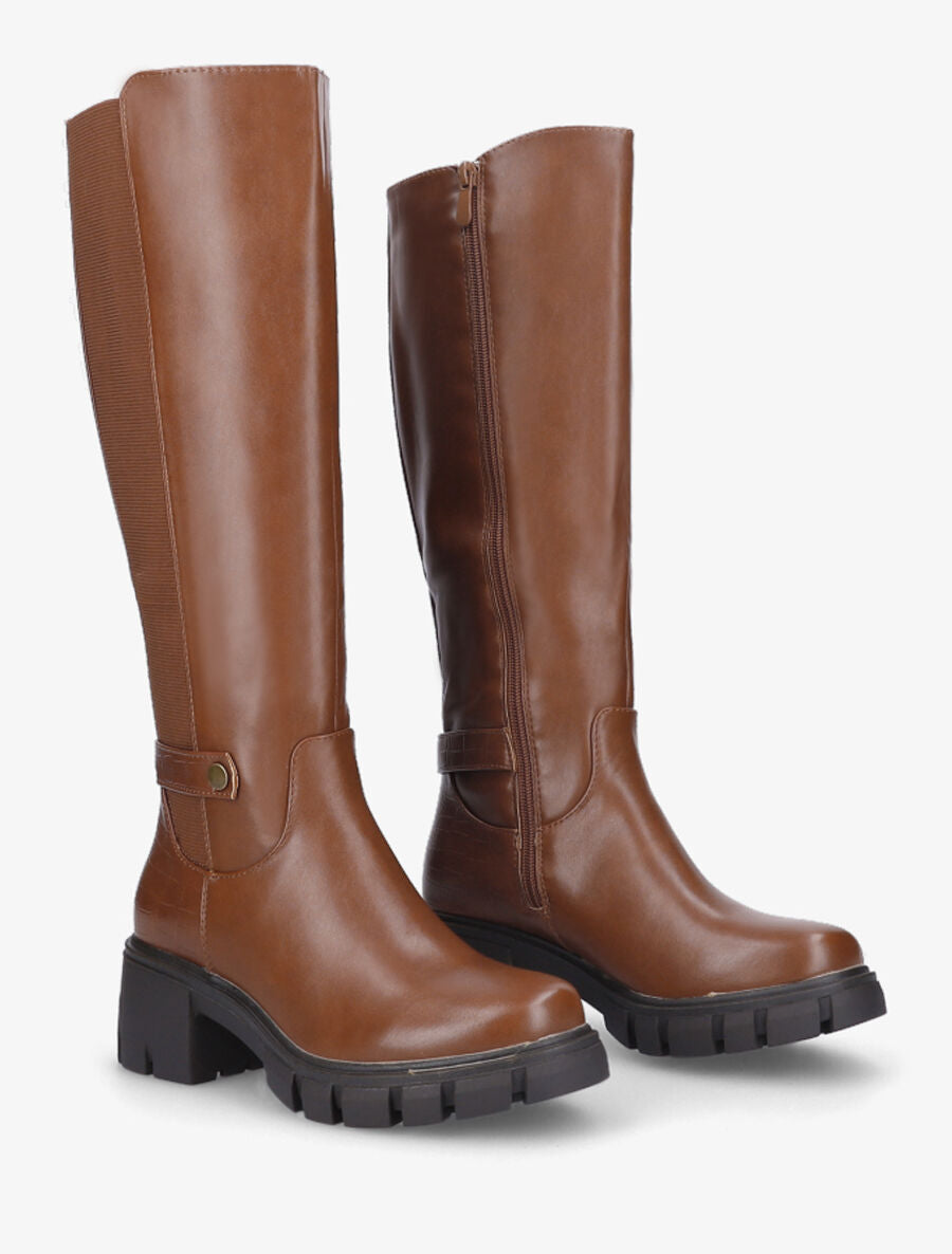 Bottes stretch à contrefort croco - Camel - 4