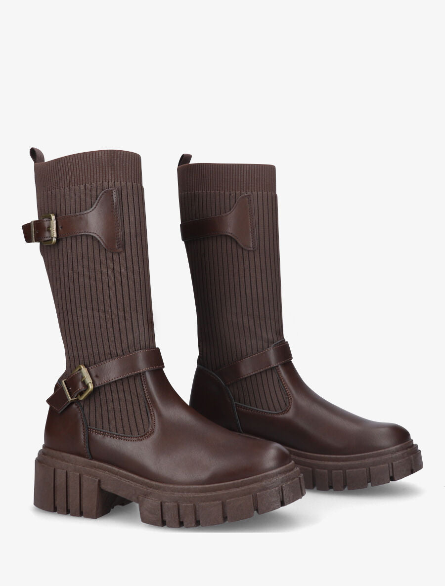 Boots chaussettes à double sangles - Marron - 4