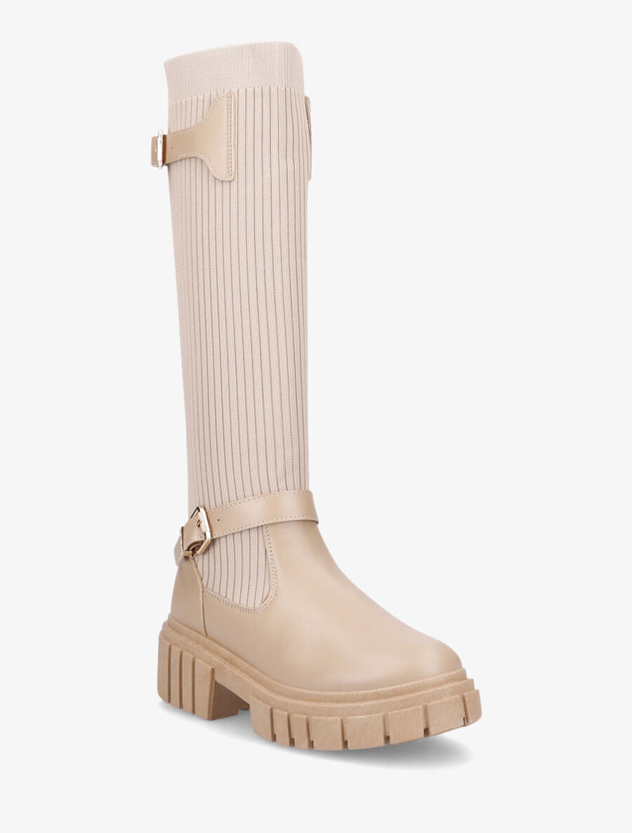Bottes chaussettes à double sangles - Beige - 2