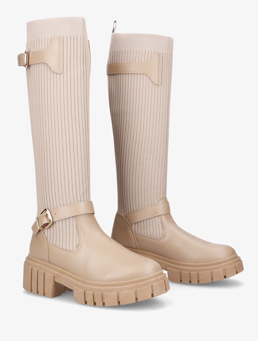 Bottes chaussettes à double sangles - Beige - 4