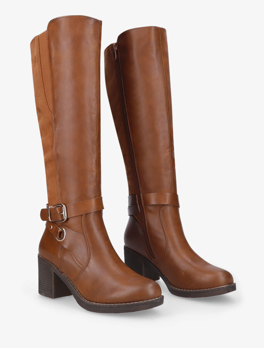 Bottes bi-matière en simili et suédine - Camel - 4