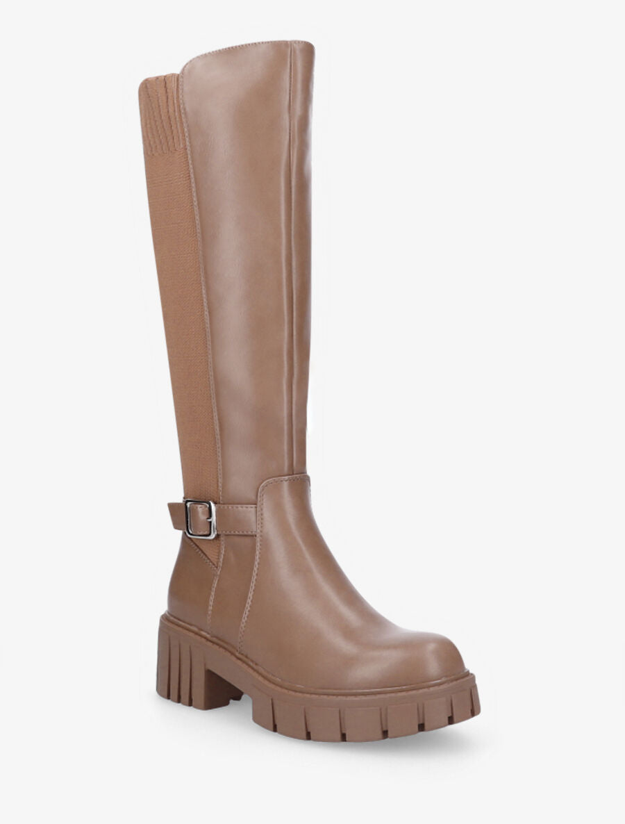 Bottes cavalières à plateforme crantée - Taupe - 2