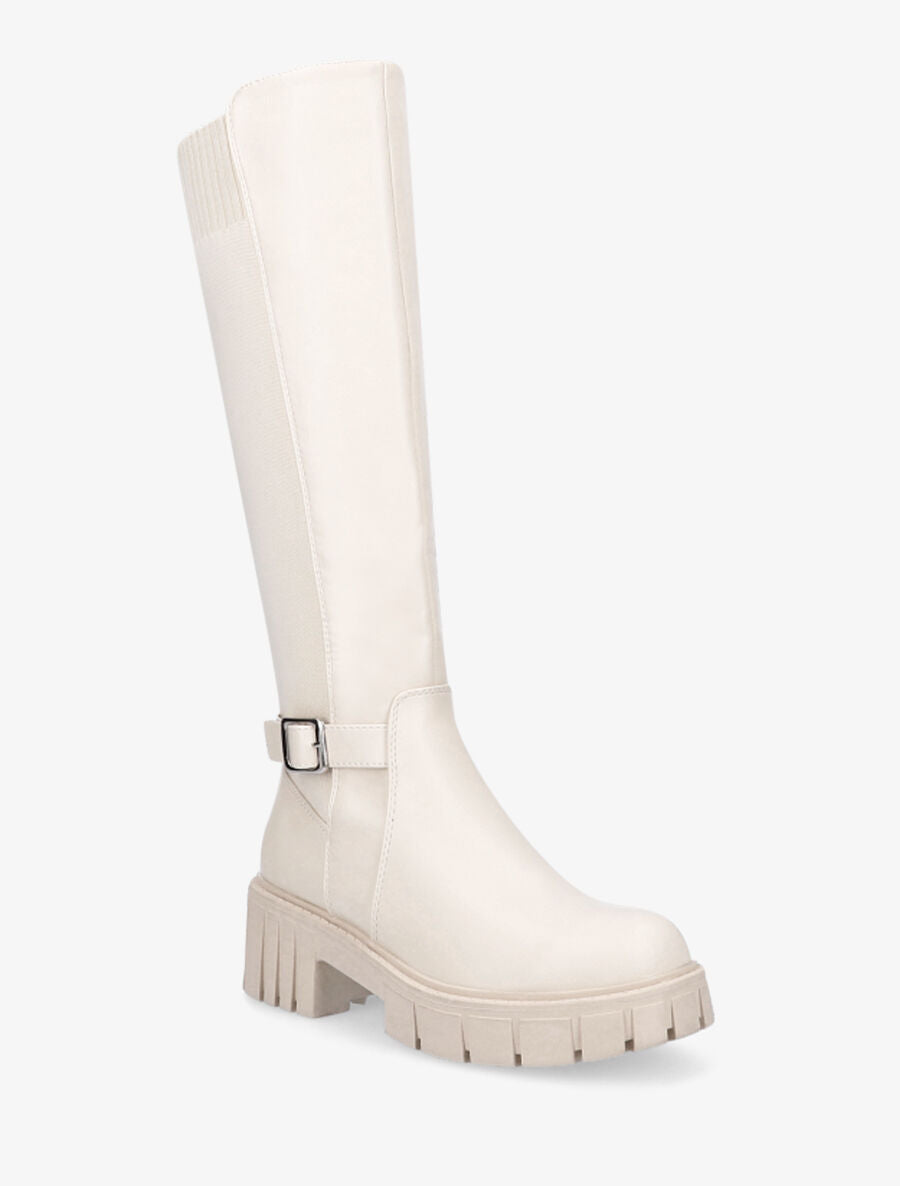 Bottes cavalières à plateforme crantée - Beige - 2