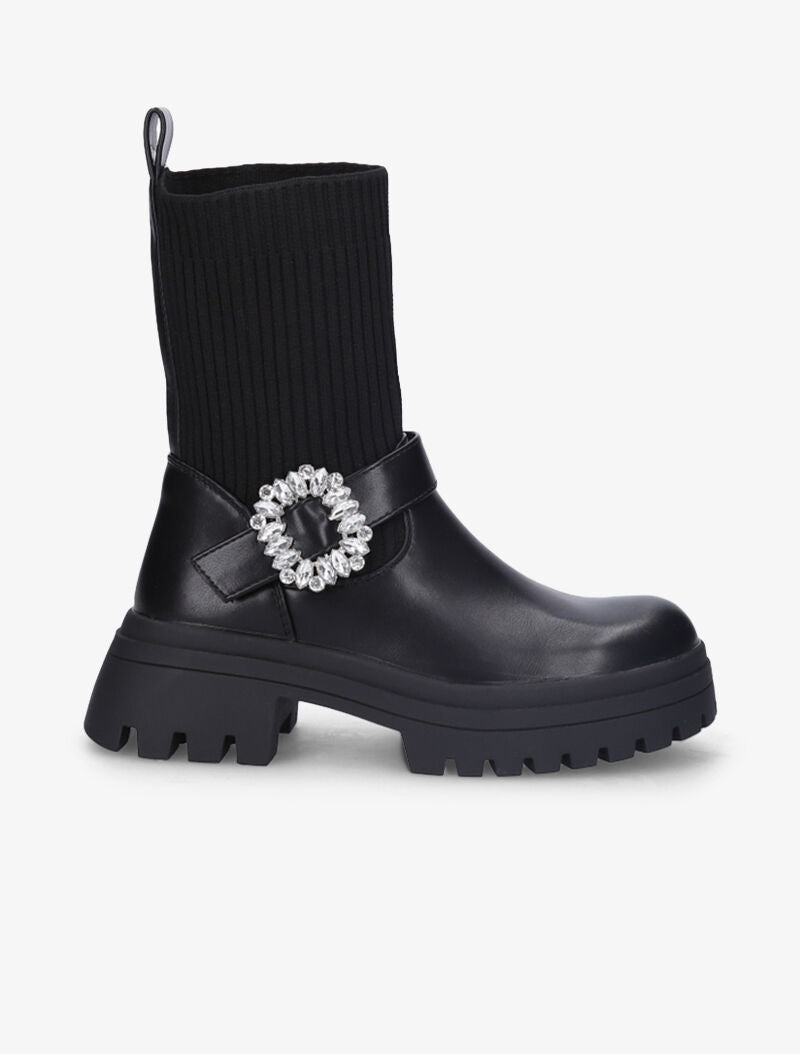 Boots chaussettes à boucle en strass - Noir - 2