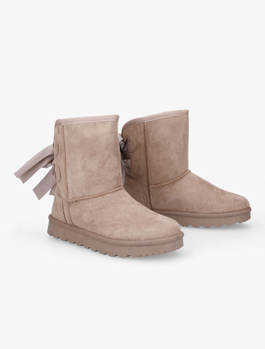 Boots fourrées à chevilles à noeud - Taupe - 4