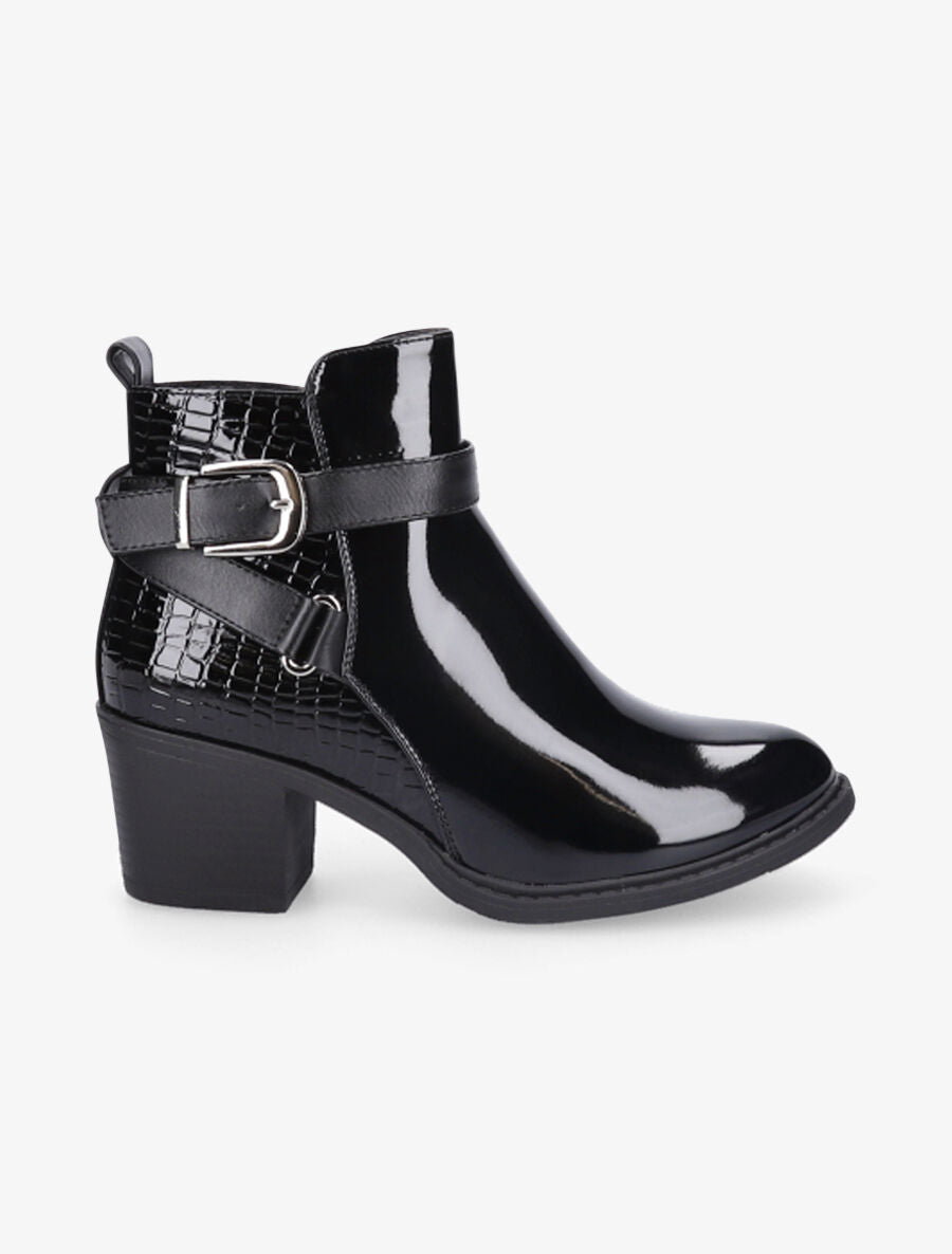 Bottines vernies effet croco - Noir - 1