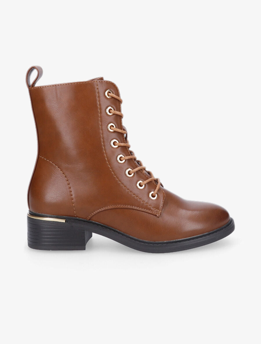 Boots lacées à empiècement doré - Camel - 5