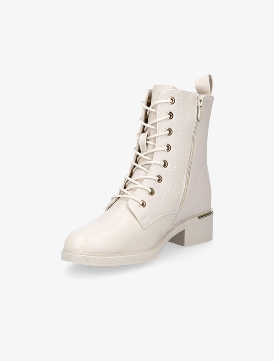 Boots lacées à empiècement doré - Beige - 3