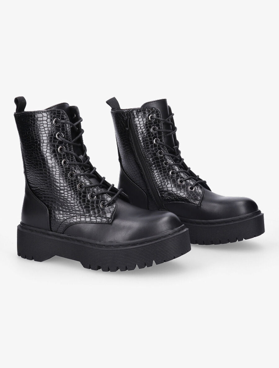 Boots montantes effet croco - Noir - 4
