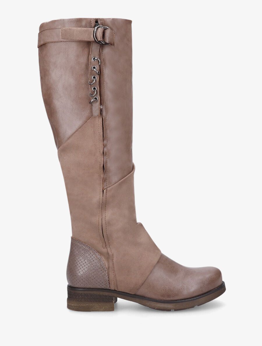 Bottes bi-matière à talon stylisé - Taupe - 5