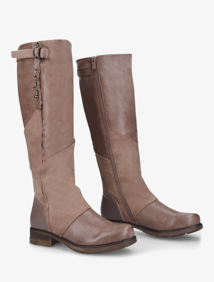 Bottes bi-matière à talon stylisé - Taupe - 4