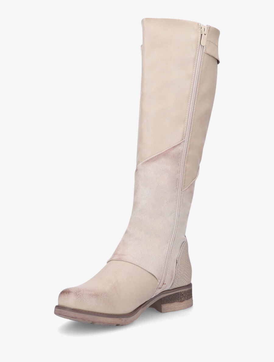 Bottes bi-matière à talon stylisé - Beige - 3