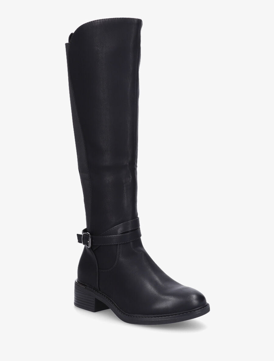 Bottes élastiquées en simili et empiècement métal - Noir - 2