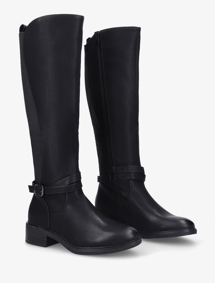 Bottes élastiquées en simili et empiècement métal - Noir - 4