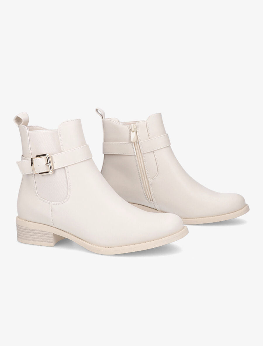 Bottines plates en simili - Beige - 4