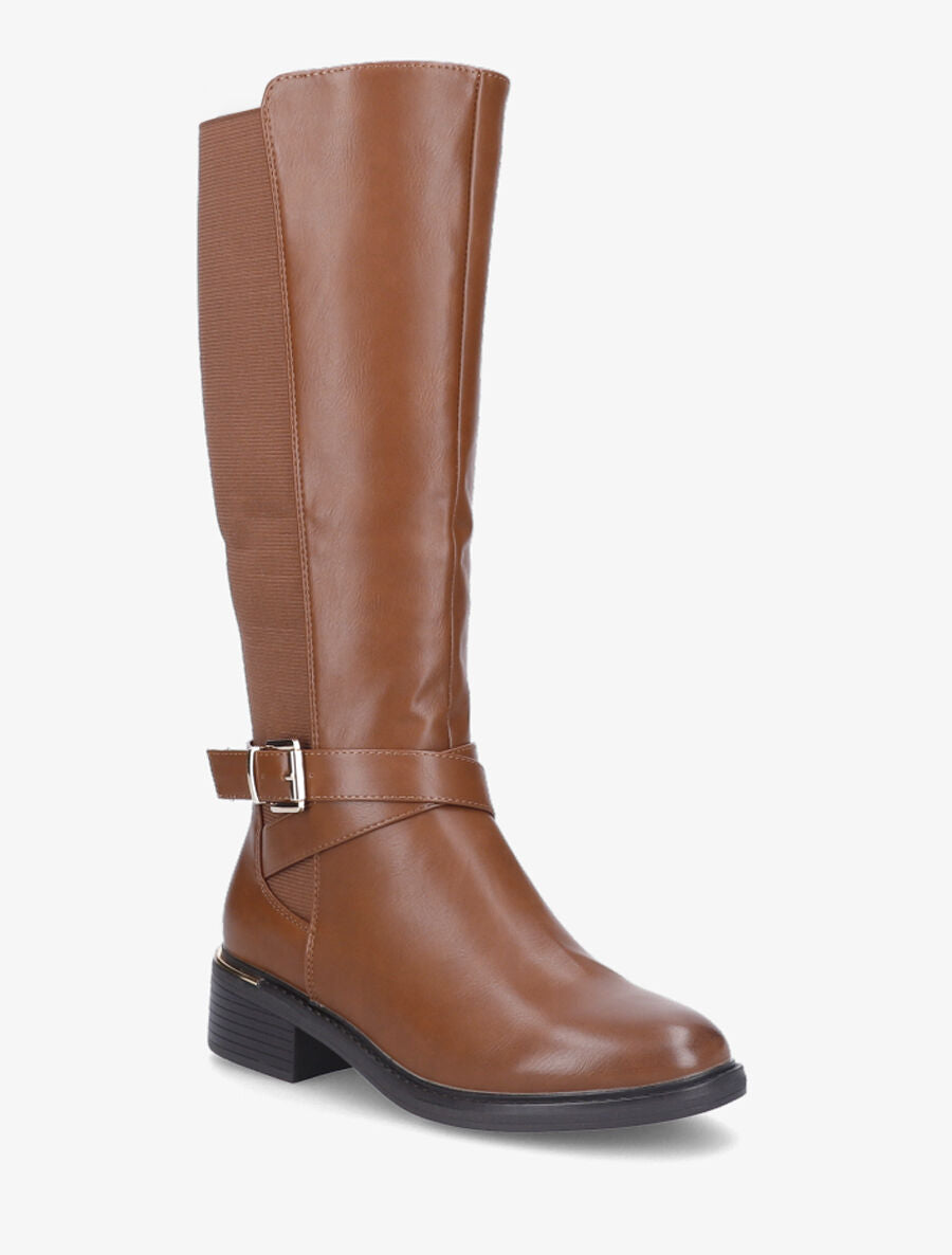 Bottes élastiquées à detail métal au talon - Camel - 2