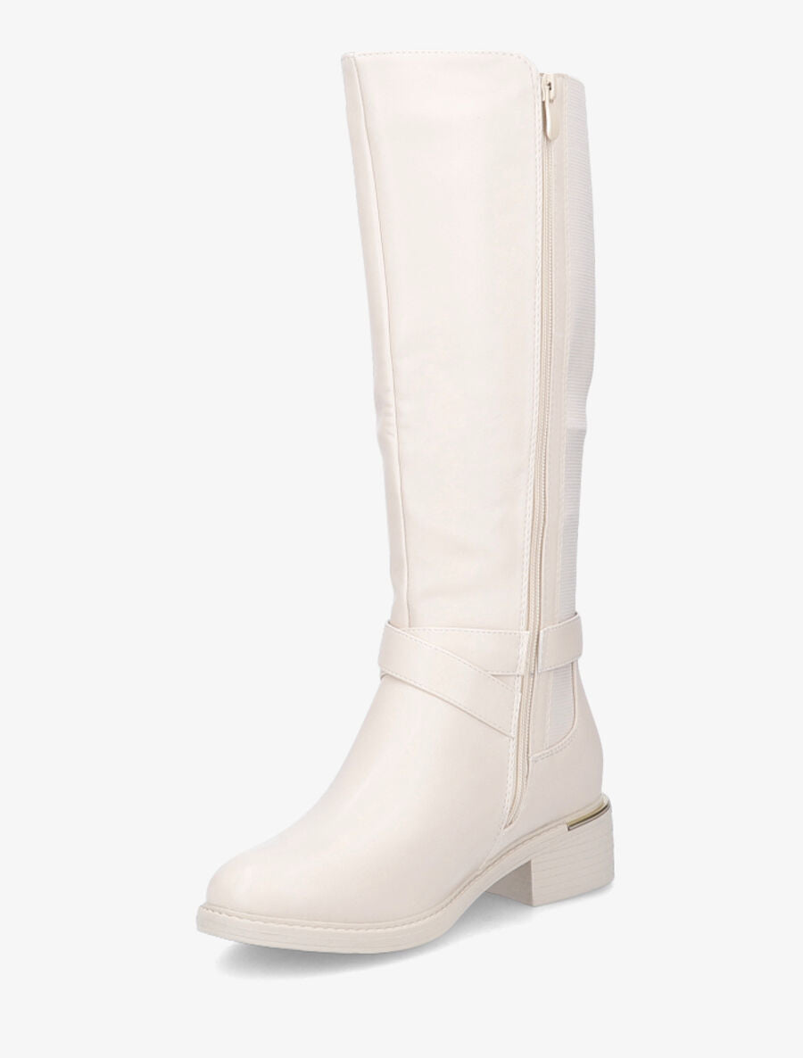 Bottes élastiquées à detail métal au talon - Beige - 3