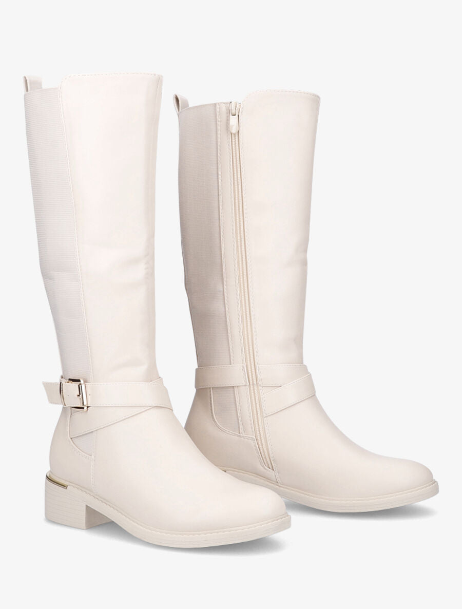 Bottes élastiquées à detail métal au talon - Beige - 4