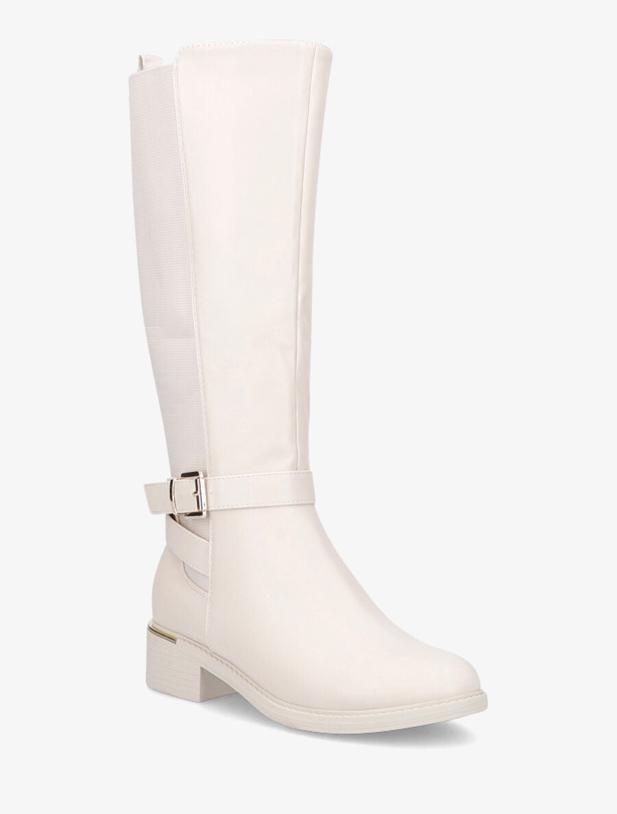 Bottes plates élastiquées en simili - Beige - 2