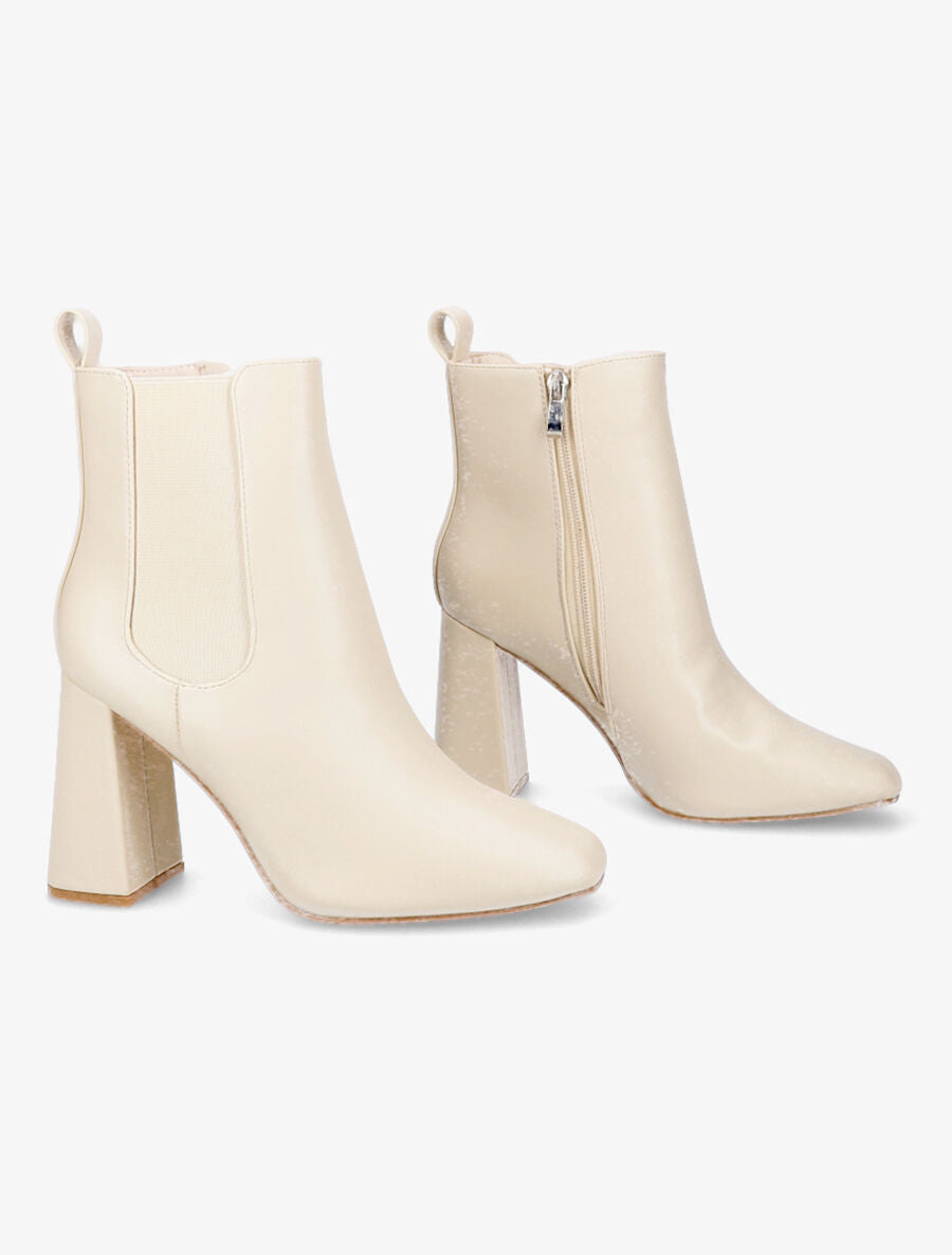 Bottines à talon haut et bout carré - Beige - 4