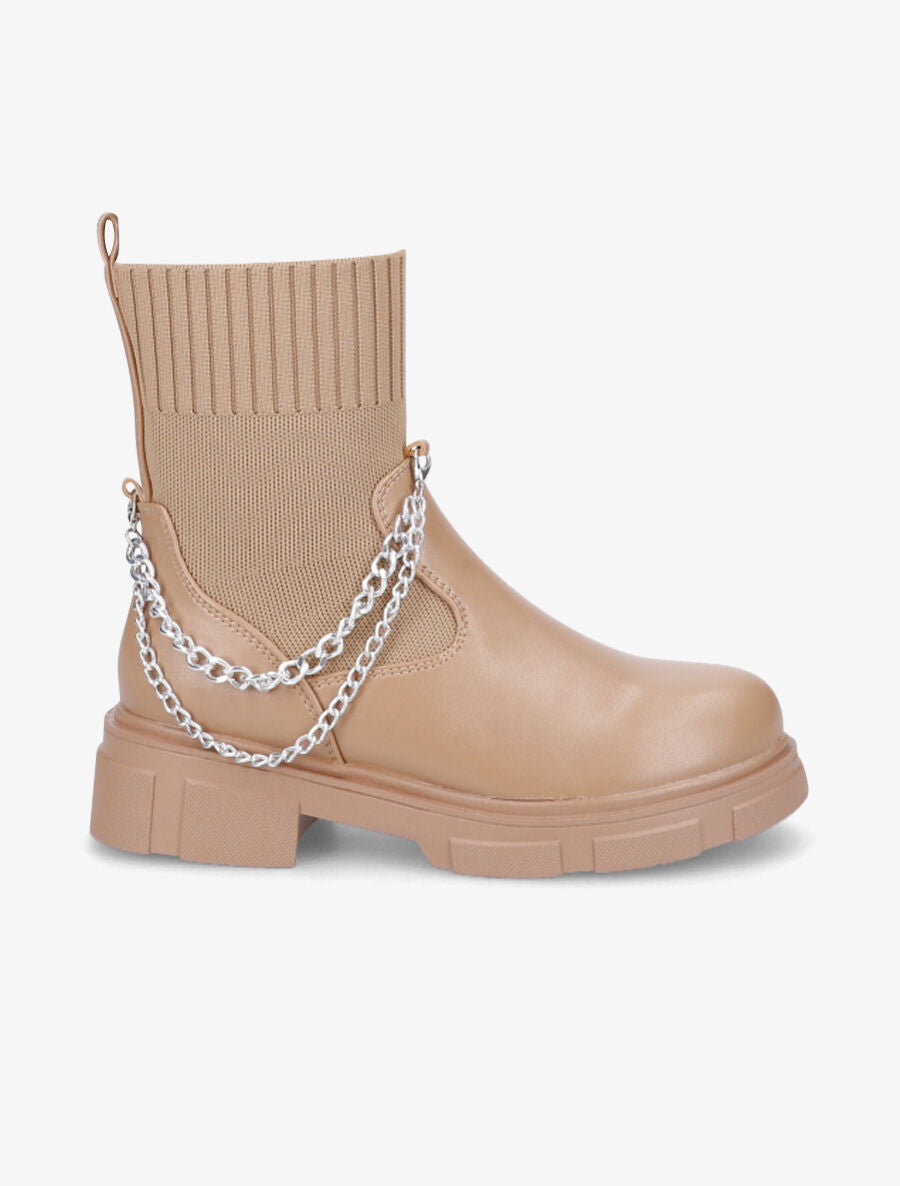 Bottines chaussettes et chaînettes amovibles - Taupe - 1