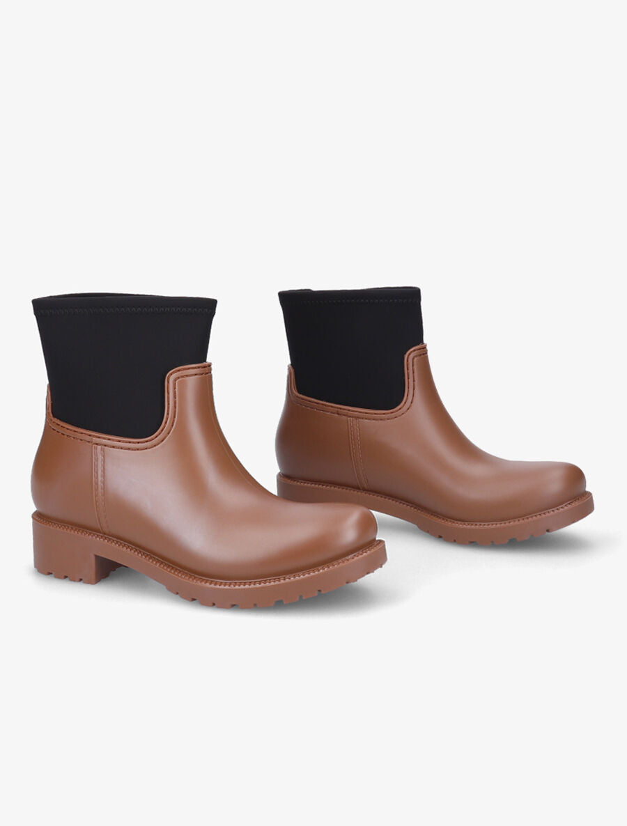 Bottines en caoutchouc et tissu - Camel - 4