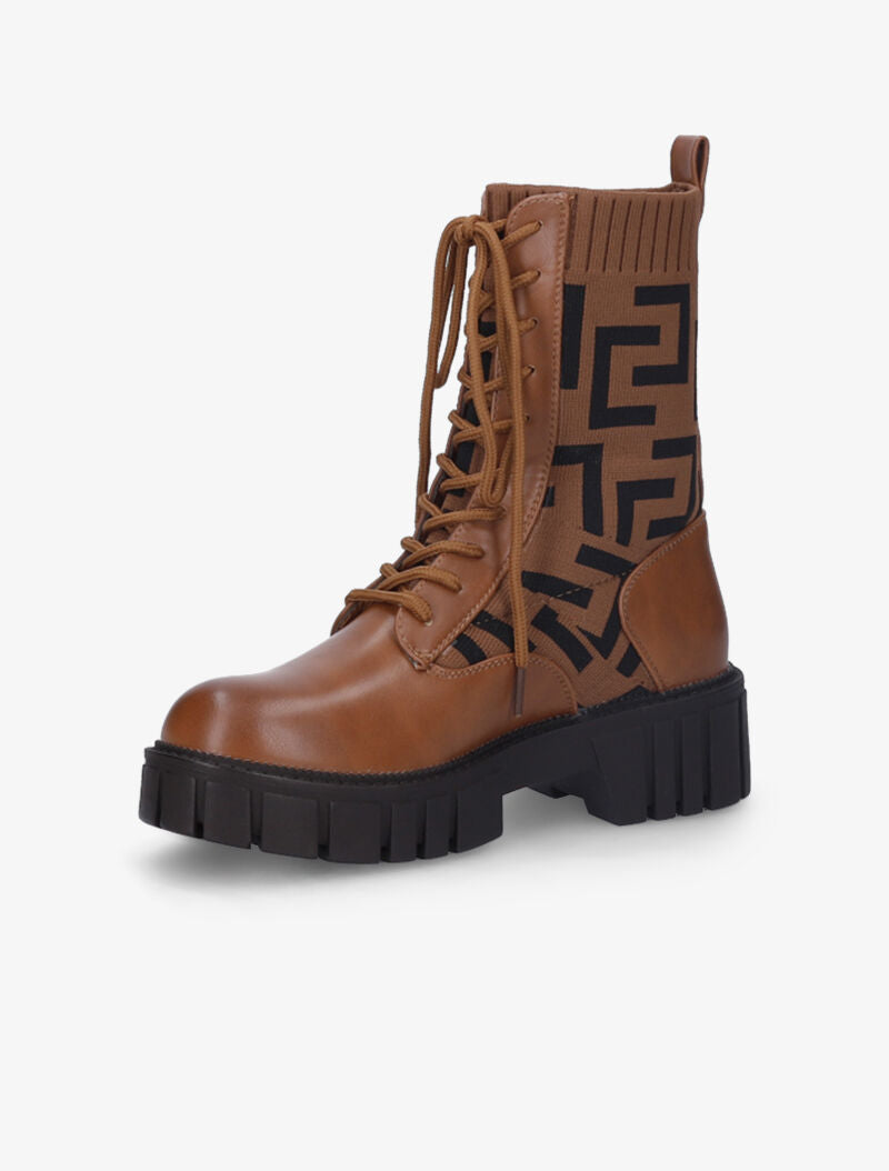 Boots chaussettes à imprimé grec - Camel - 4