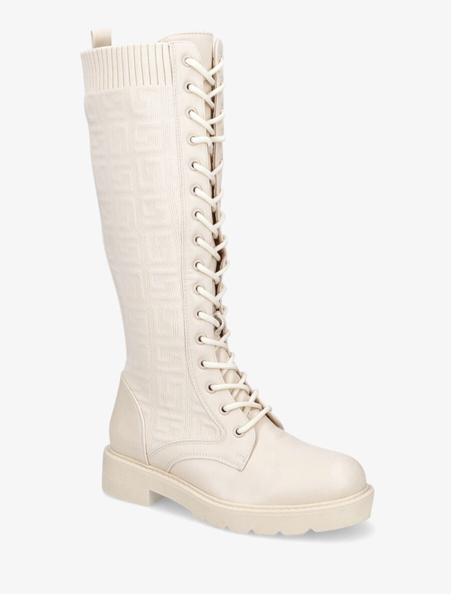 Bottes style chaussettes à motif grec - Crème - 2