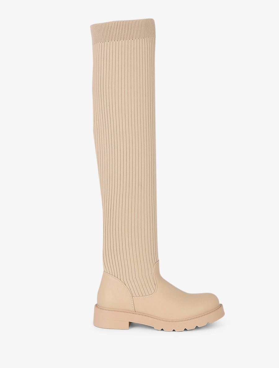 Cuissardes plates style chaussettes - Taupe - 1