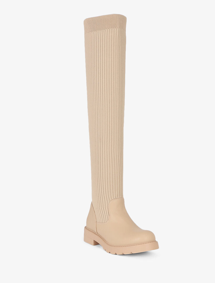 Cuissardes plates style chaussettes - Taupe - 3