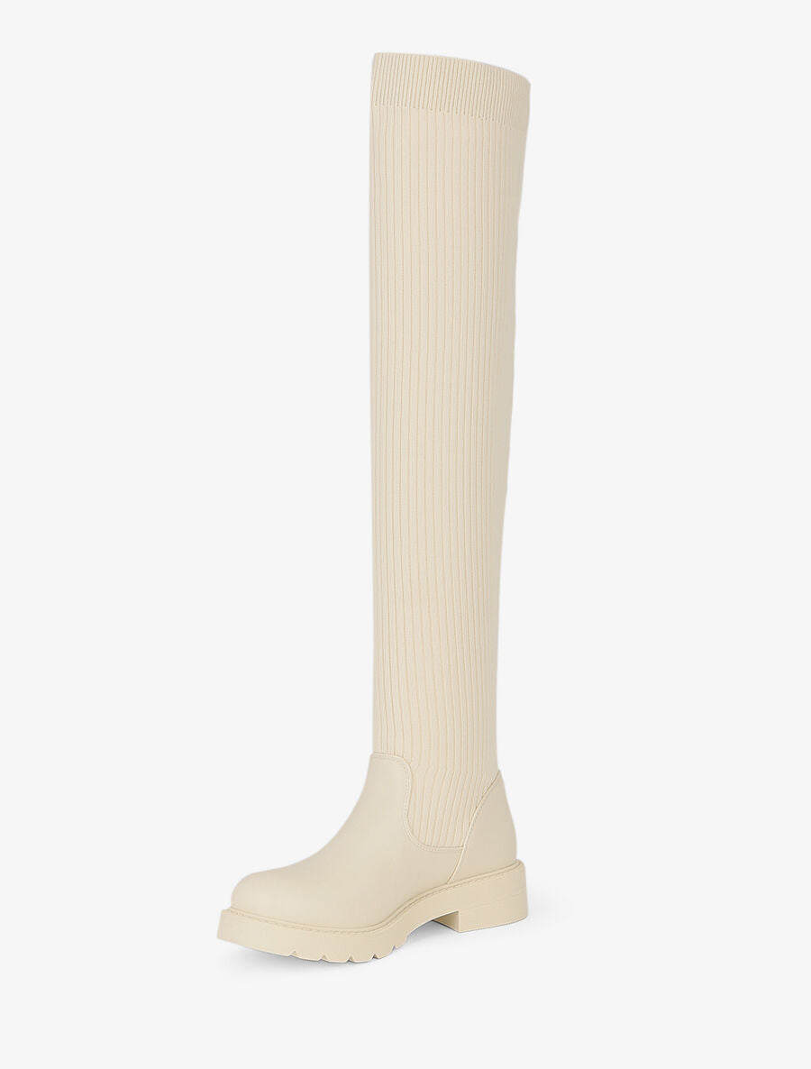 Cuissardes plates style chaussettes - Crème - 2