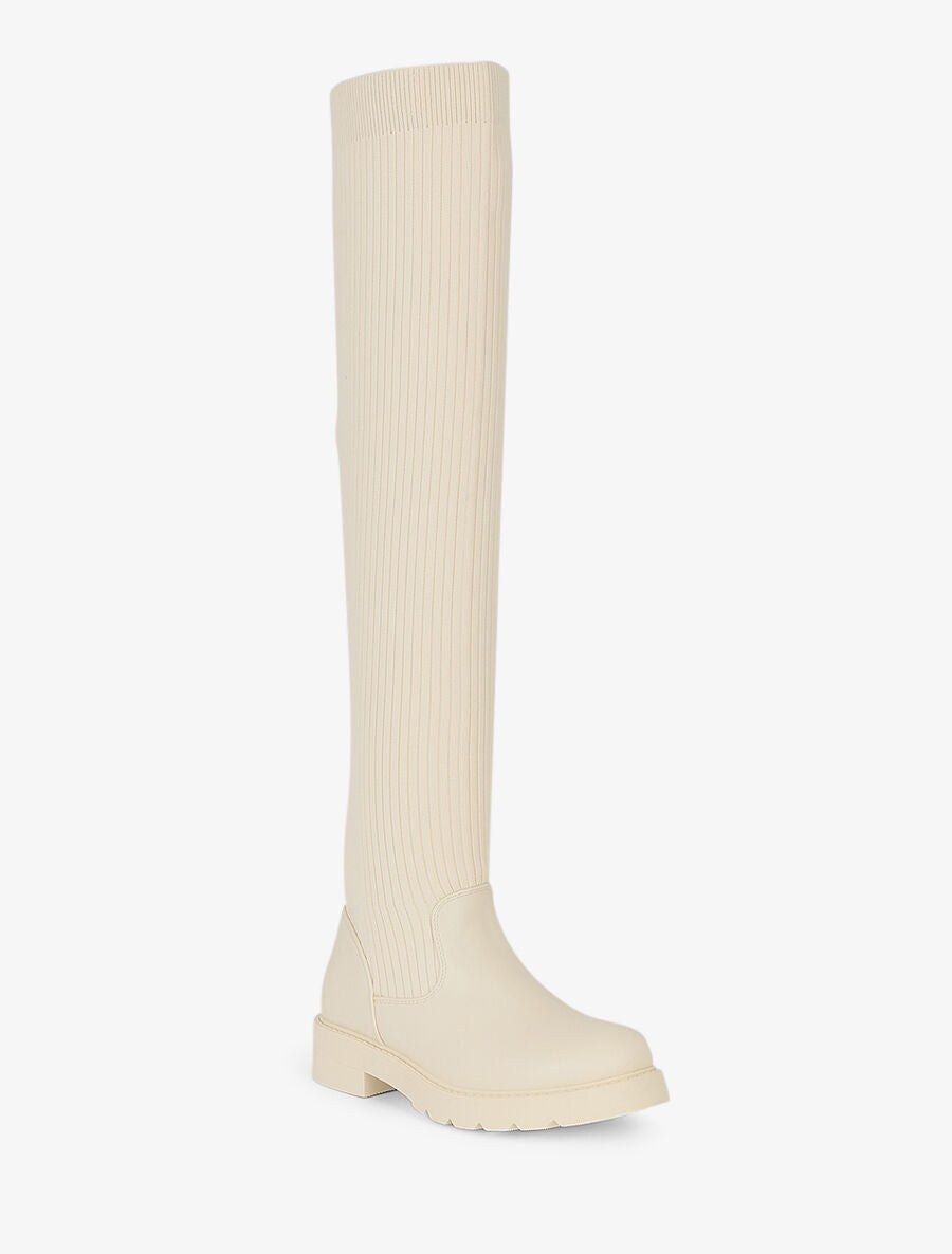 Cuissardes plates style chaussettes - Crème - 3