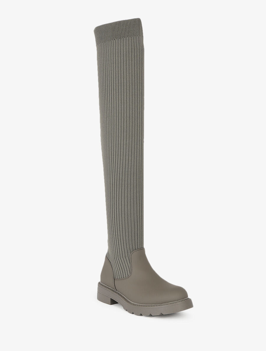 Cuissardes plates style chaussettes - Kaki - 3