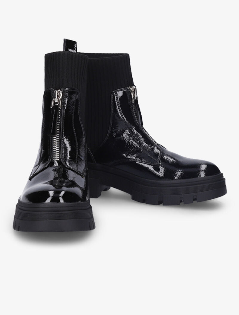 Boots chaussettes et simili vernis à zip - Noir - 1