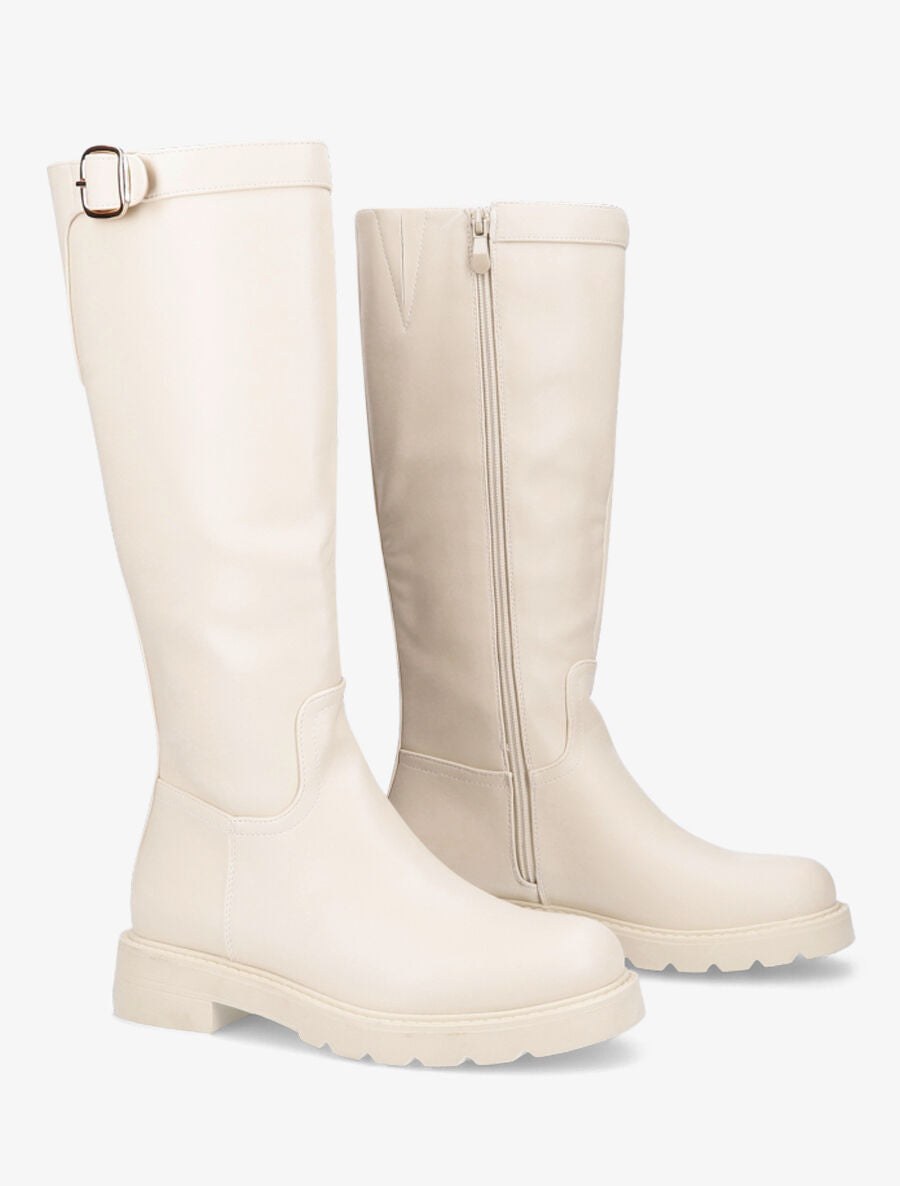 Bottes plates en simili à boucle - Beige - 4