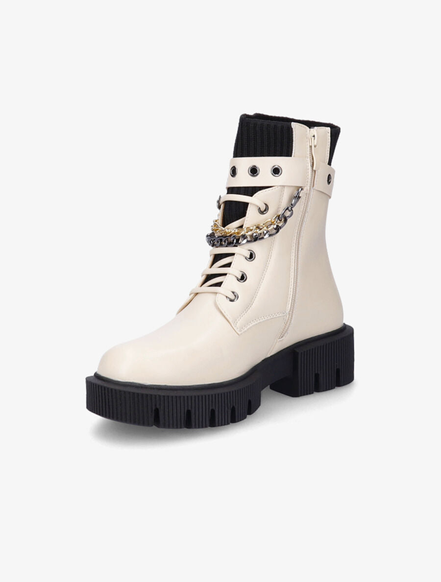 Bottines style rangers à chaînes - Beige - 3